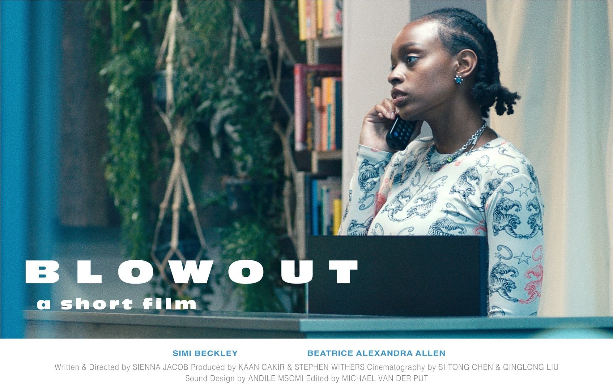 Blowout poster: Lydia on the phone at the salon's reception desk, with the cast and crew credits. (opens a larger view)